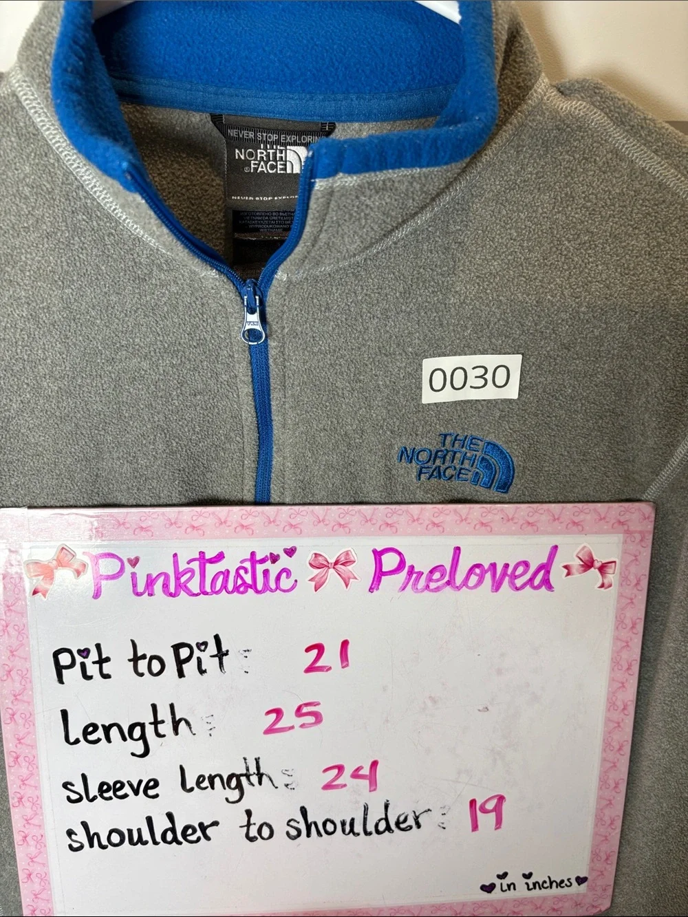 The North Face Gray Fleece Quarter-Zip with Blue Accents